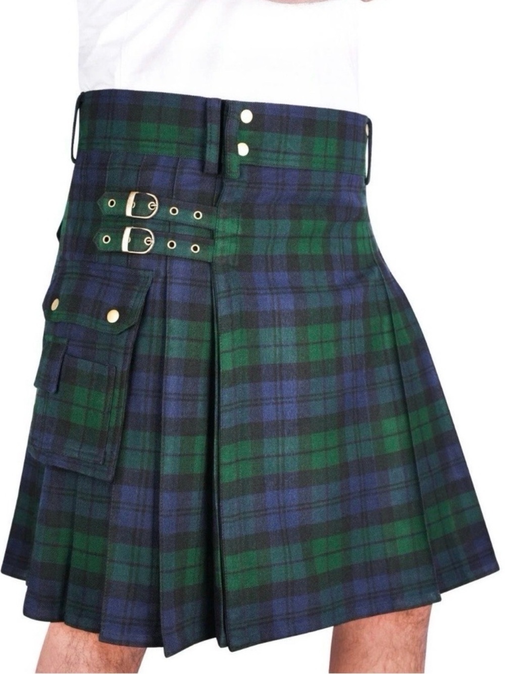 Scarlet Darkness Men’s Scottish Highlander Tartan Plaid Utility Kilt Small Green